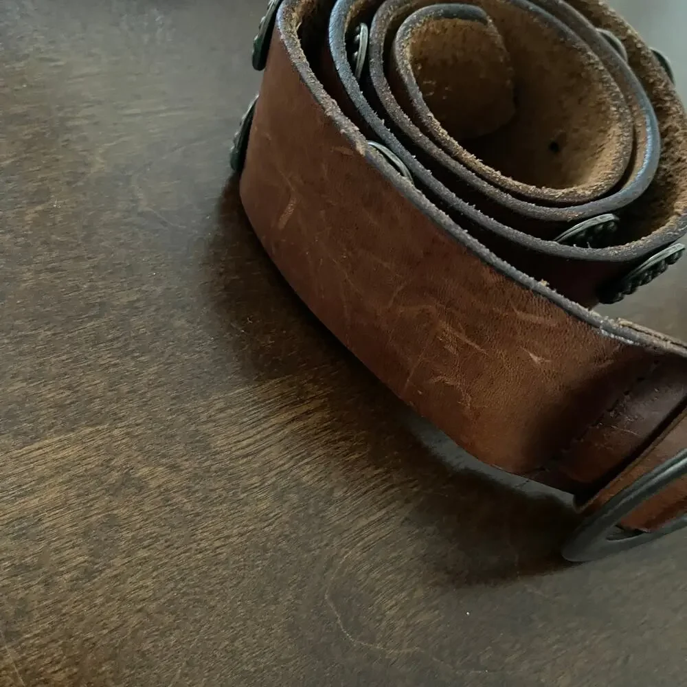Dolce & Gabbana Archival Leather Belt Vintage Brass Studded Medallion Boho 70 28